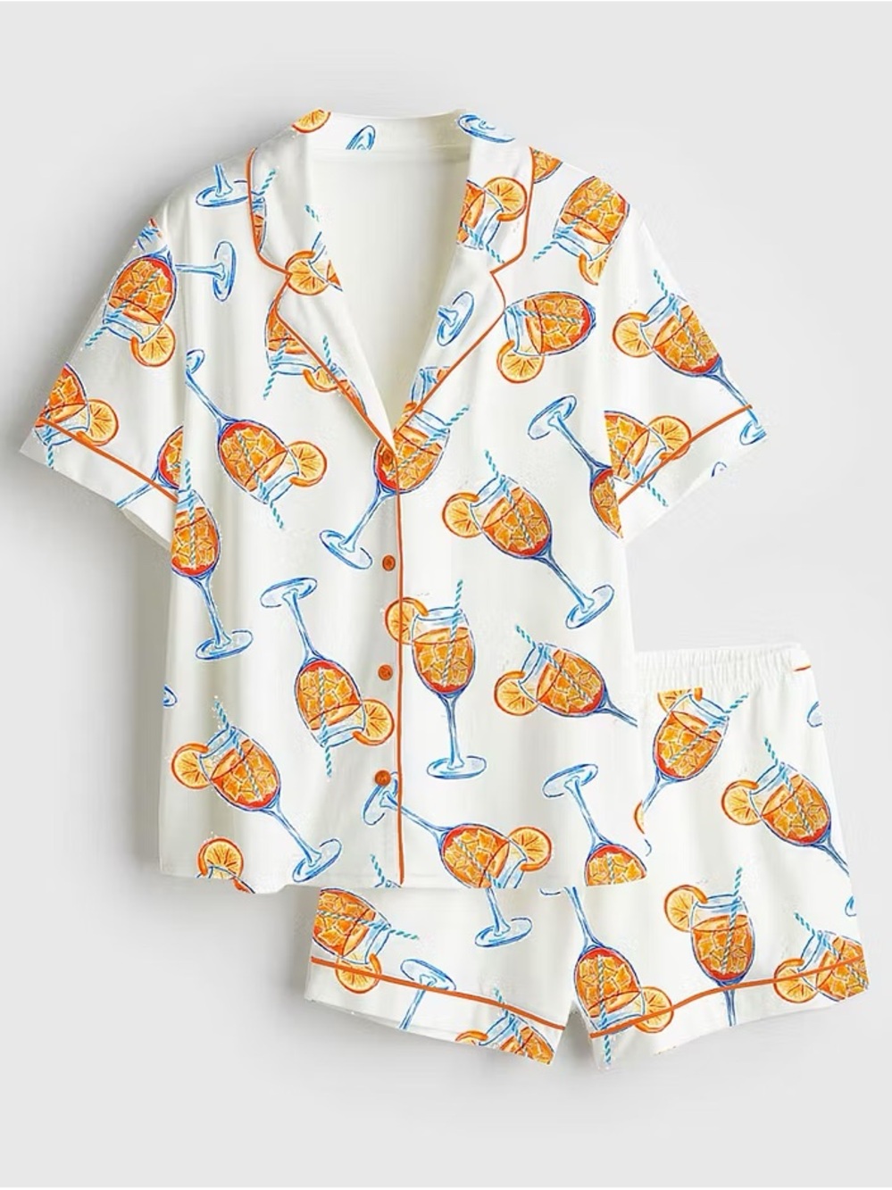 Aperol Spritz Watercolor Short Sleeve Satin Pajama Set NEW size medium